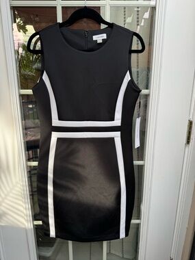 X😻Calvin Klein Black Scuba Dress with White Contrast Trim